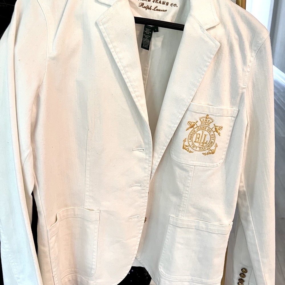 Ralph Lauren Women's Cream Blazer with Gold Embroidery